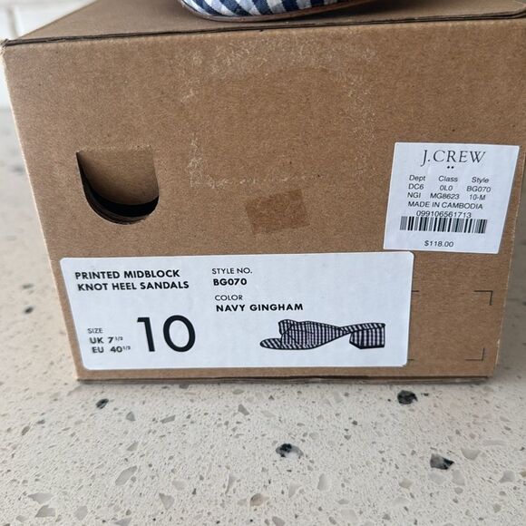 J. Crew Navy Gingham Knot Sandals Printed Mid Block Heel Women’s Size 10 EUC - Picture 6 of 14